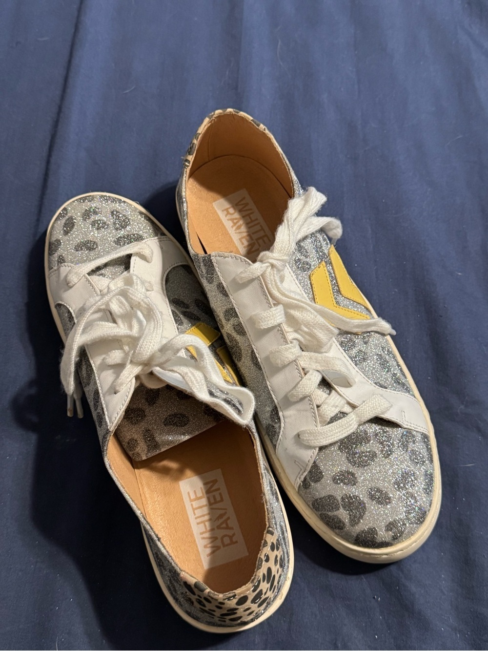 White Raven Fashion Lace-up Leopard Print Glitter Sneakers Trendy Classic - Picture 10 of 12